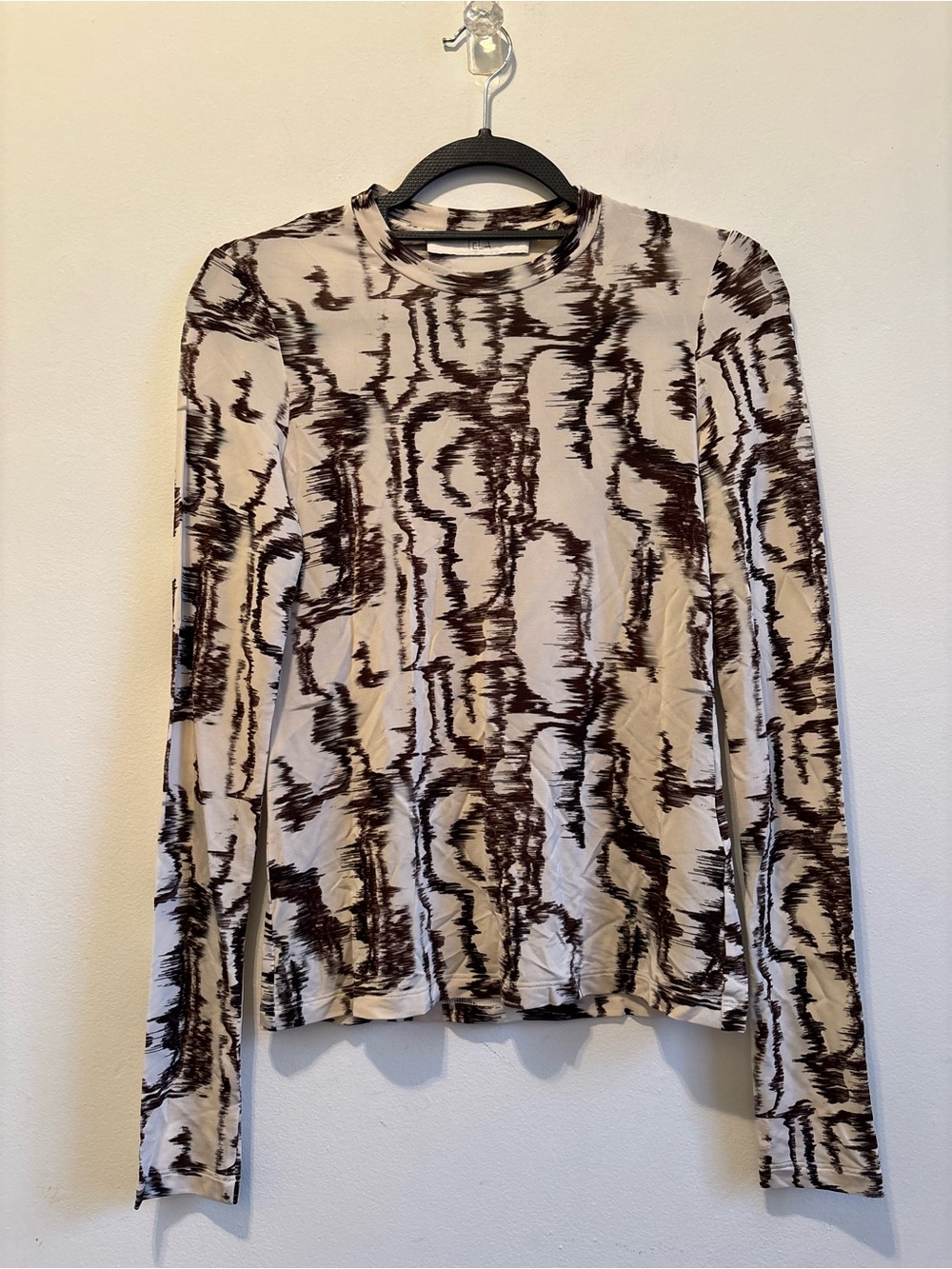 Tela Cream Long Sleeve Top with Brown Abstract Print